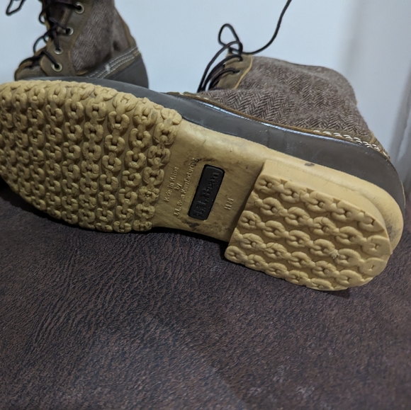 LL Bean 10" Brown Weave Wool Herringbone Shearling Lined Duck Boots 9 M - Picture 8 of 9